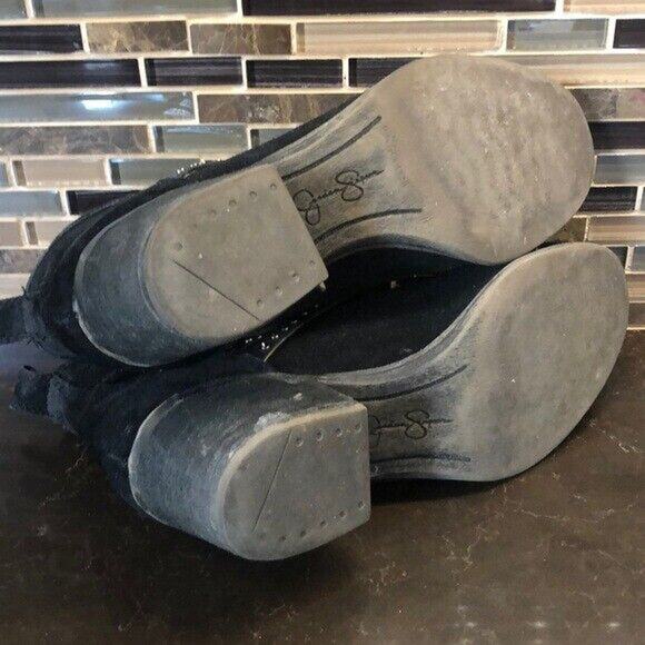 Jessica Simpson black suede Belted Leather ankle boots Women’s Size 8 Booties - Picture 6 of 7